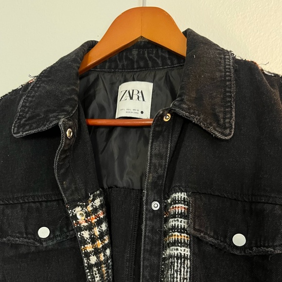 Zara Black Orange Tweed Washed Denim Fall Over-shirt Jean Jacket - Picture 11 of 11